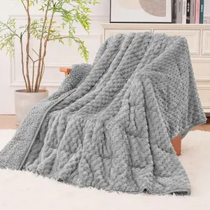 Fuzzy Soft Fleece 15 lbs for Adults, 3D Imitation Turtle Shell Luxury Weighted Throw for Sleep, Dual Sided Cozy for Couch Bed, Grey, 60" x 80"