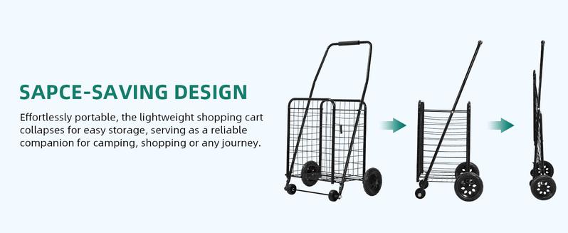 Yitahome Folding Shopping Cart with Wheels, Rolling Foldable Grocery Cart for Seniors, Portable Collapsible Utility Cart for Shopping Groceries Laundry Storage Organizer