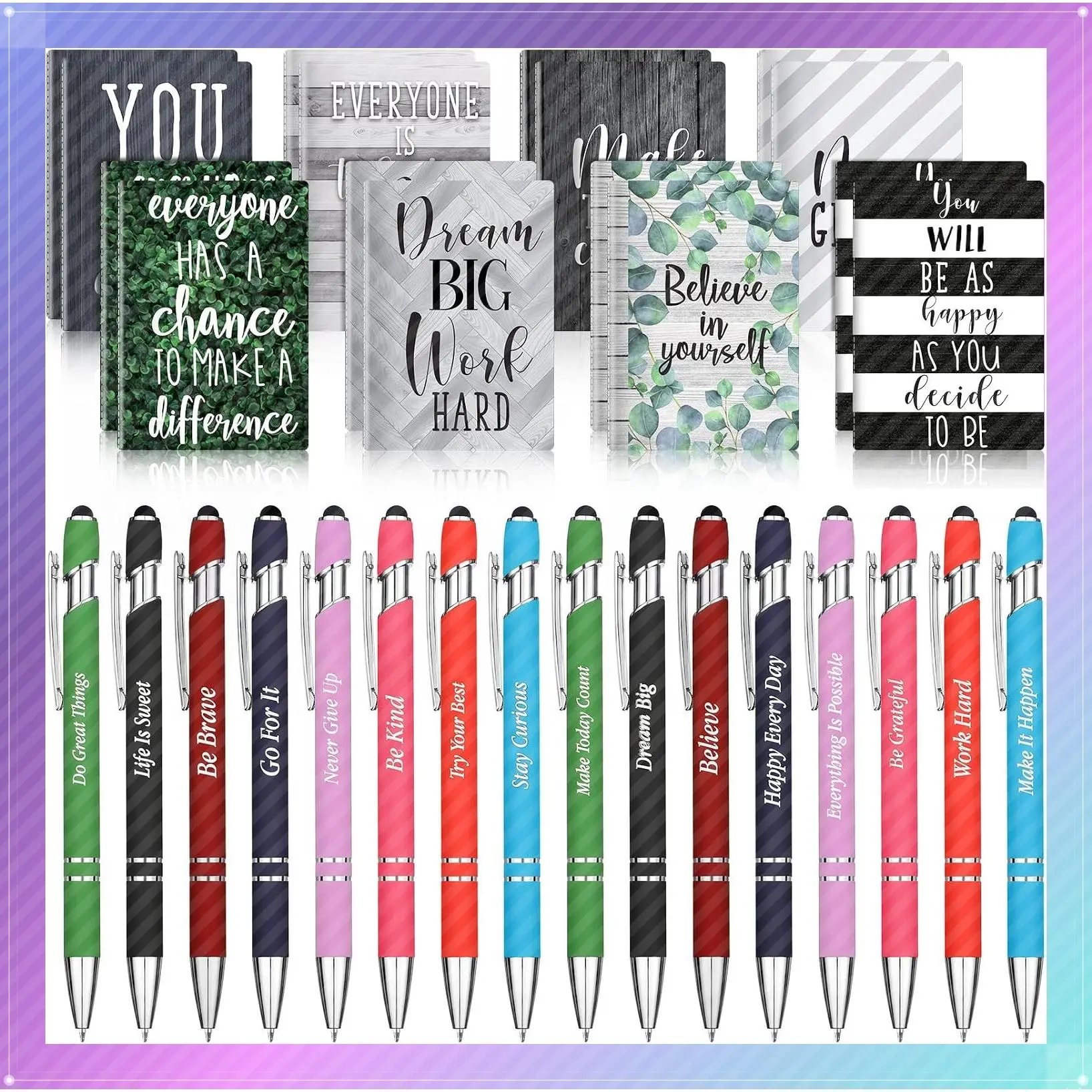 32 Pcs Mini Inspirational Notebooks with Motivational Pens, Bulk Party Favors for Adults, Bingo Prizes, Office Gifts for Women Men Coworkers Teachers Students.Gift