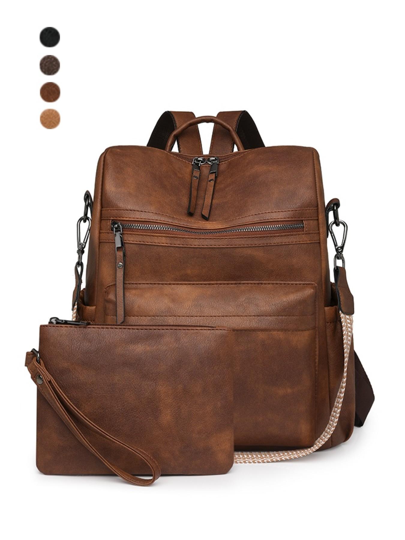 Two-Piece Backpack, Large Capacity Commuter Laptop Bag, Durable PU Material, Multi-Compartment Design, Ideal for Work, Travel, Shopping