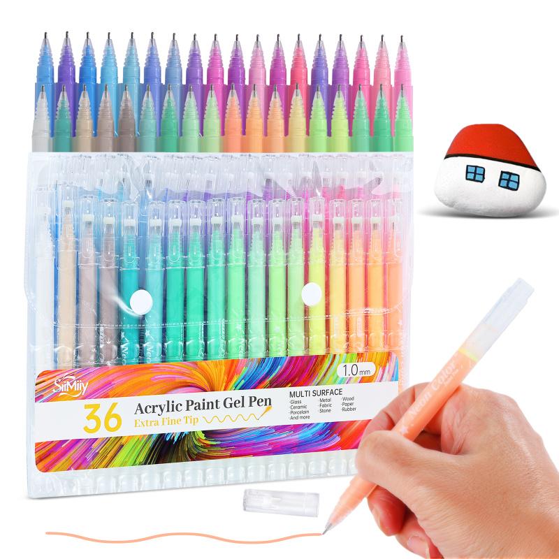 SiiMiiy Multicolor Acrylic Gel Pens, 1.0 mm Fine Point Assorted Colors Acrylic Paint Pens, Drawing Gel Pen for Coloring, Note Taking, Journaling Crafts Art Supplies,No Bleeding, Acrylic Painting Pen