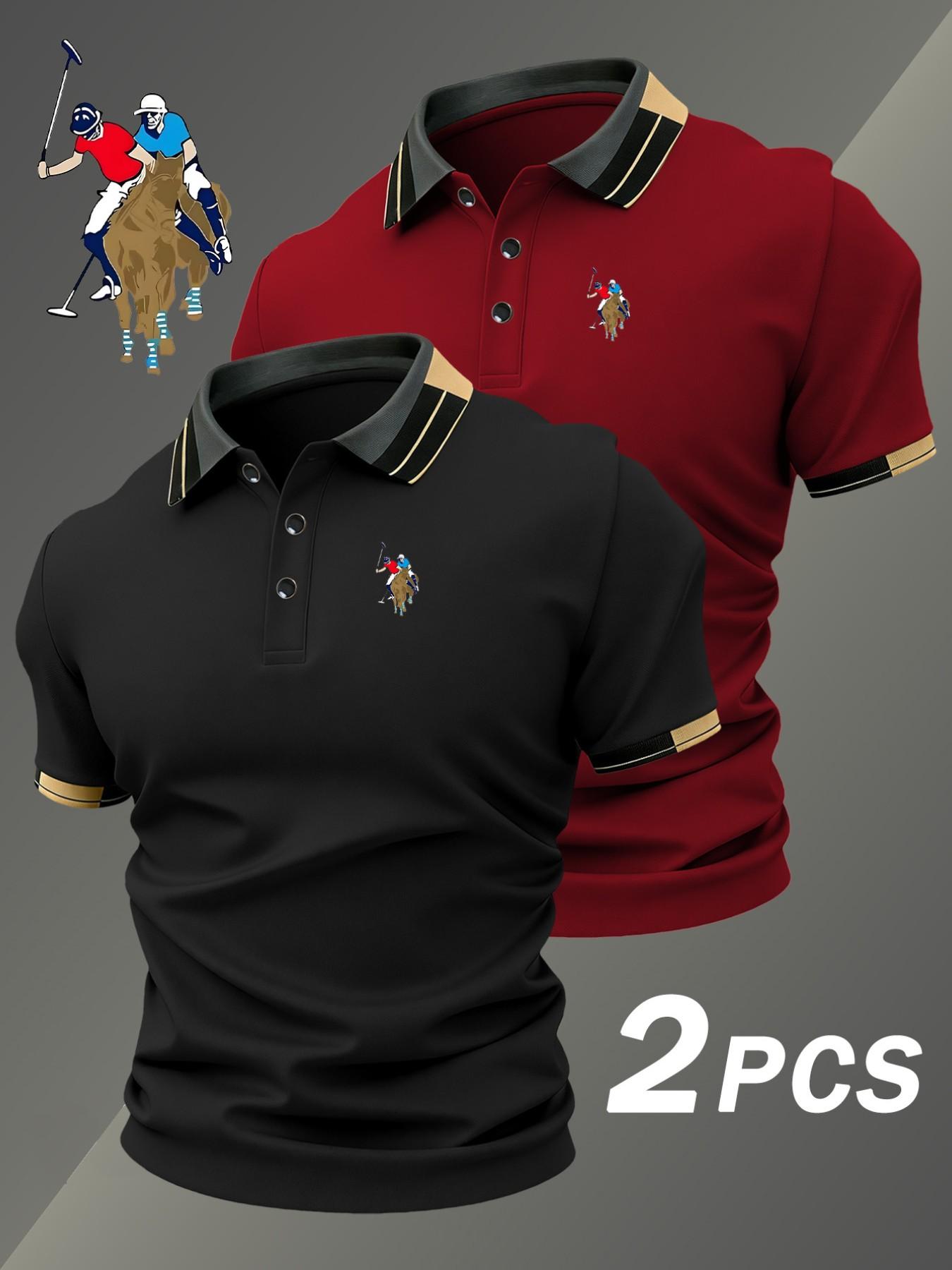 Two-Piece Hh4557 Paul Mccartney Knight Logo Print Men's Collared Shirt, Elastic Casual Breathable All-Season Comfortable High-End Polo