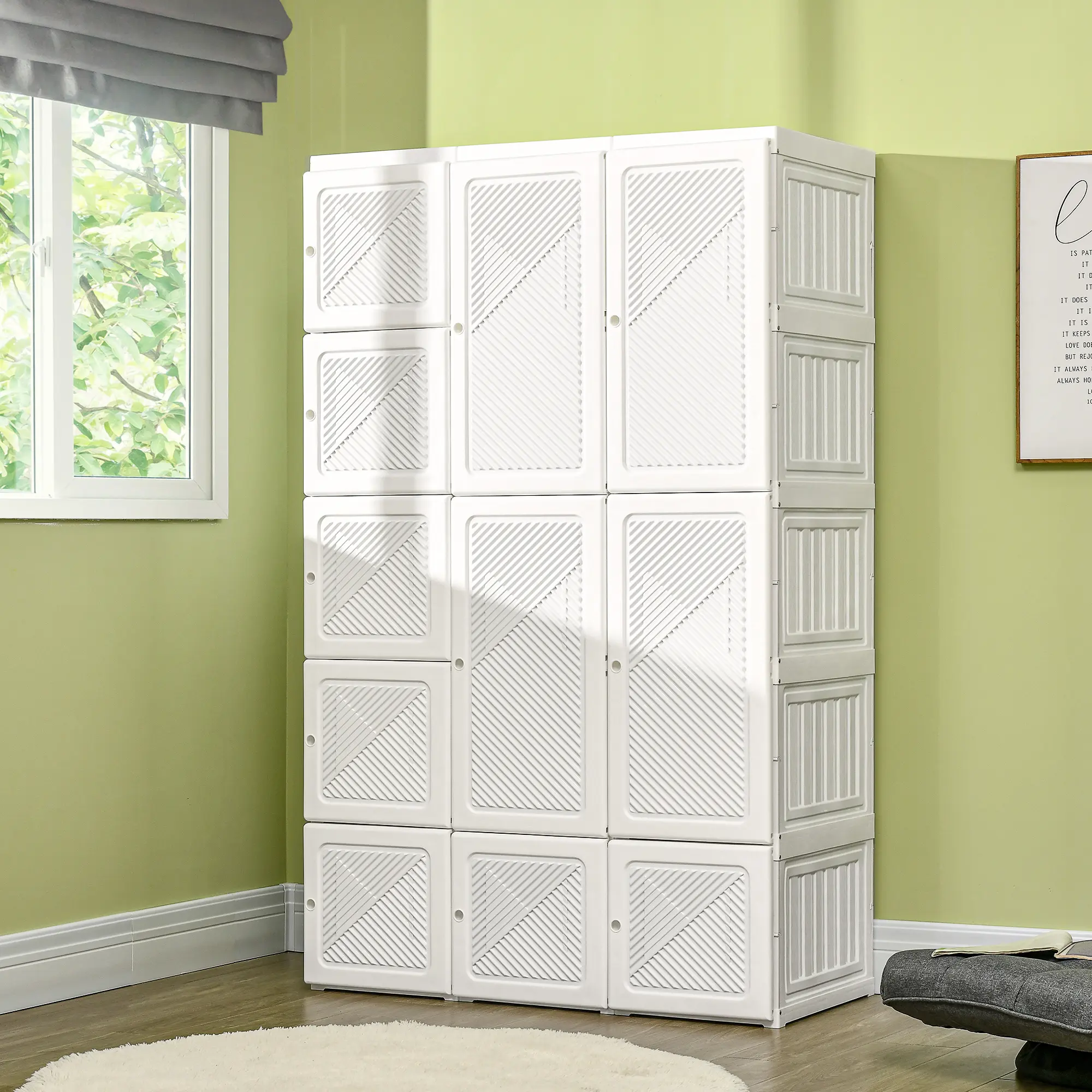 Portable Wardrobe Closet, Folding Clothes Storage Organizer with 8 Cube Compartments and 2 Hanging Rods, Freestanding Fabric Closet for Clothes, Shoes, Bags and Accessories, Space-Saving Bedroom Wardrobe Storage Cabinet for Apartment, Dorm Room, Small Spa