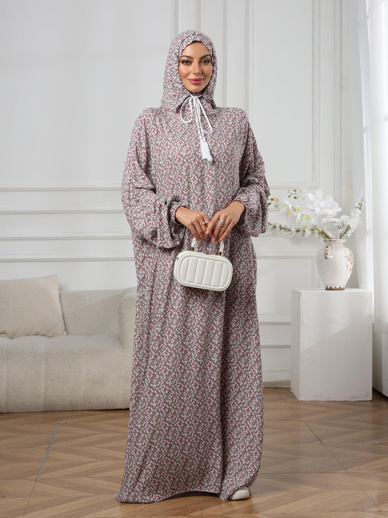 Middle East Fall Winter Hooded Drawstring Plus Size Fashion Floral Dress, Loose Fit Long Lantern Sleeves, Modest Style Dress, Modest Casual Wear, Hooded Arabian Dress, Muslim Women Gowns Middle East Fall Winter Hooded Drawstring Plus Size Fashion Floral Dress, Loose Fit Long Lantern Sleeves, Modest Style Dress, Modest Casual Wear, Hooded Arabian Dress, Muslim Women Gowns