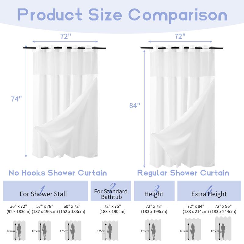 FANI Sage Green Waffle No Hook Shower Curtain with Snap in Liner Waterproof & Washable 72"W x 74"H,72''W x 84''H See Through Top Window Replacement for Bathroom