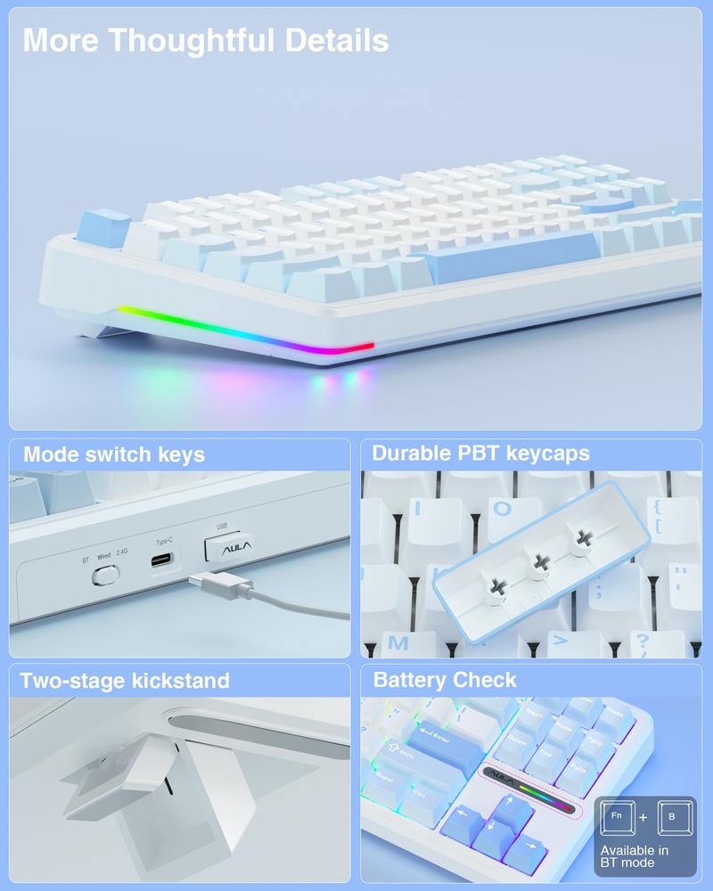 AULA F87 TKL Wireless Mechanical Gaming Keyboard,75% Custom Hot Swappable Keyboard,Tri-Mode Connection 2.4GHz/USB-C/BT5.0 Gasket Mount Gaming Keyboard with PBT Keycaps,Pre-lubed Greywood Switches,RGB Backlit Mechanical Keyboard TikTokShopfalldealsforyou AULA F87 TKL Wireless Mechanical Gaming Keyboard,75% Custom Hot Swappable Keyboard,Tri-Mode Connection 2.4GHz/USB-C/BT5.0 Gasket Mount Gaming Keyboard with PBT Keycaps,Pre-lubed Greywood Switches,RGB Backlit Mechanical Keyboard TikTokShopfalldealsforyou