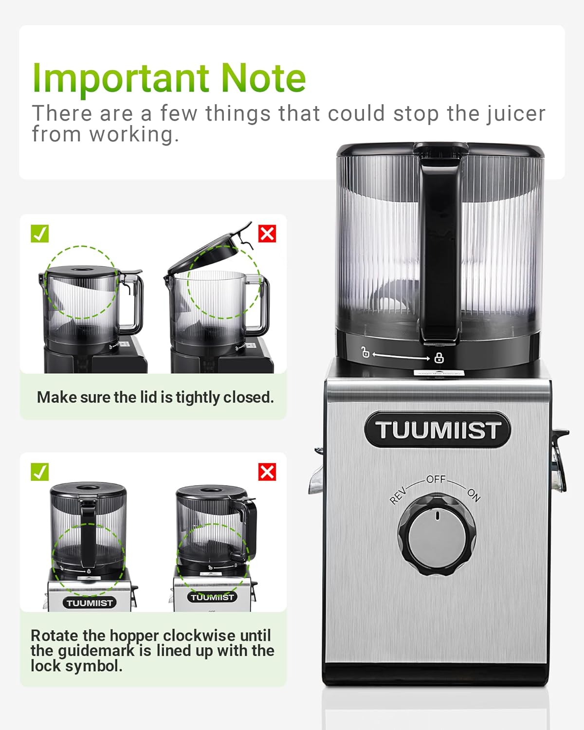 Juicer Machines, TUUMlIST Cold Press Juicer with 6.5"Extra Large Feed Chute Fit Whole Fruits &Vegetables Easy to Clean, High Juice Yield, BPA Free