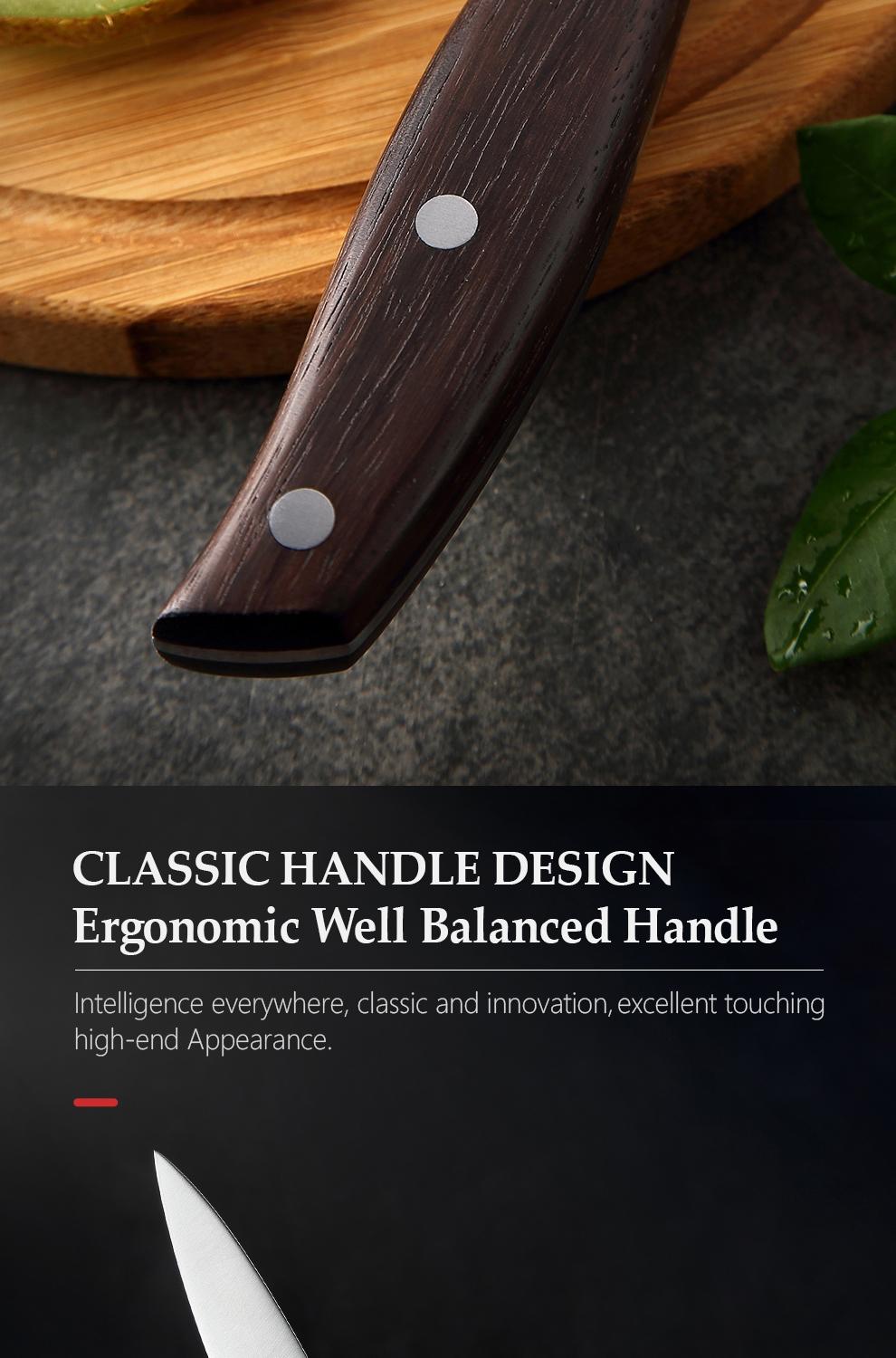 XINZUO Utility Knife. 5-inch compact design. Crafted with German 1.4116 steel, paired with red sandalwood handle. 6.0- 8.0 N cutting force. Comes in a beautiful gift box——Zhi Series