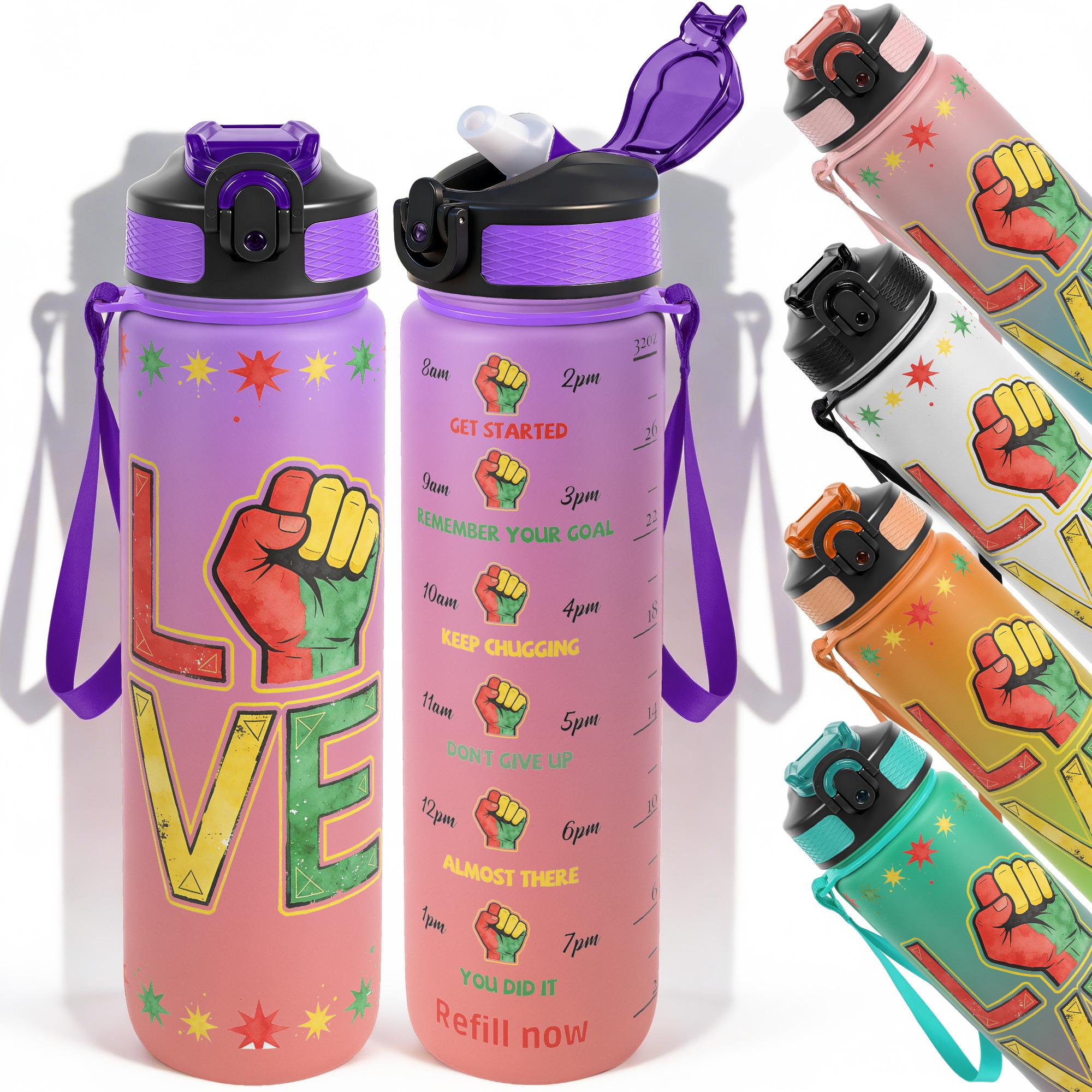 1pc,32oz Water Bottle Black Fist Love Design Durable  Leak-Proof 1000ml Time Marker Water Bottle - Shatter-Resistant for Sports, Fitness, Hiking & Outdoor Travel - Large Capacity, Ideal Gift