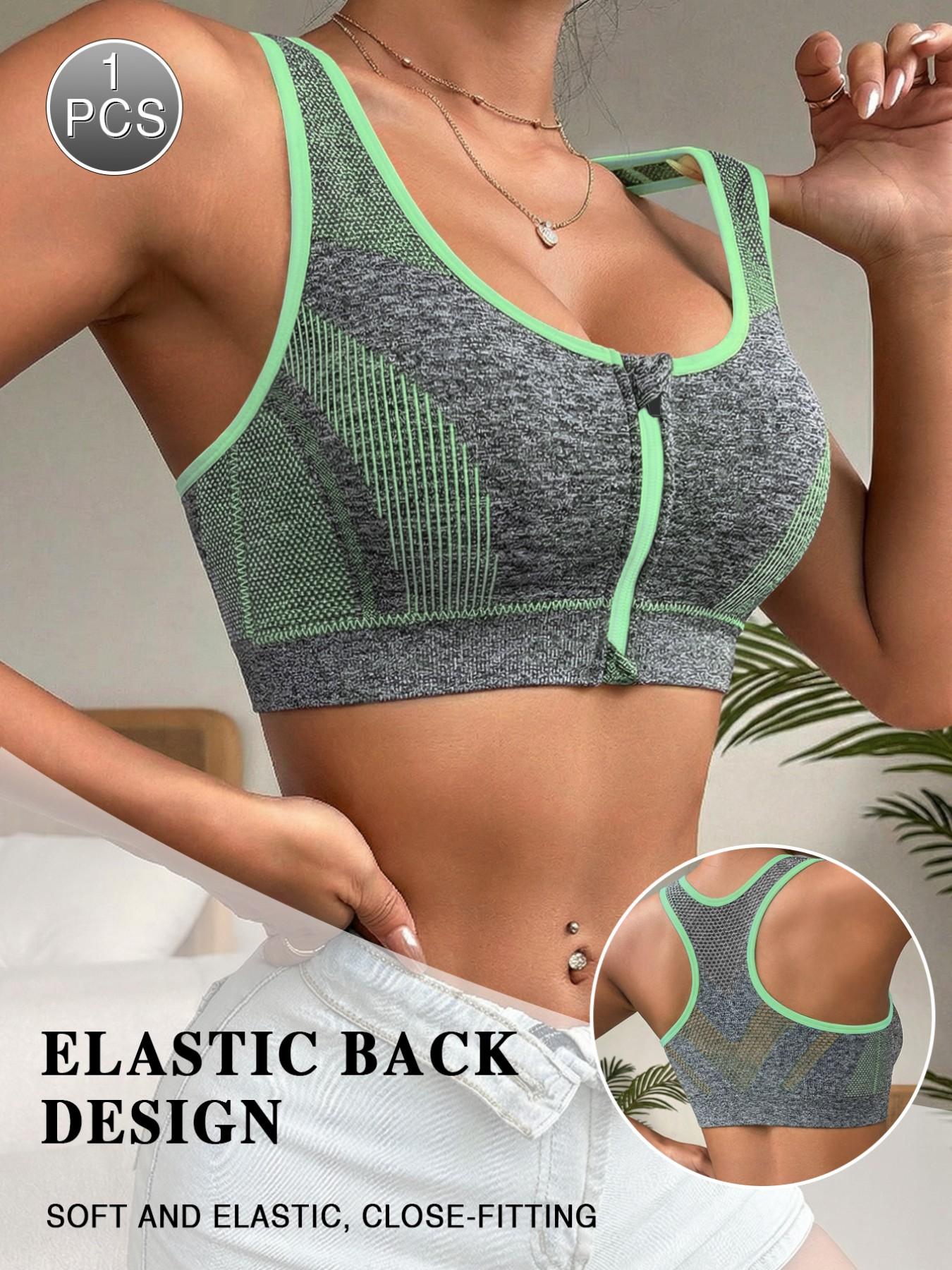 Women's Plus Size Front Zip Sports Bra, High Impact Push Up Wireless Bra, Breathable Mesh Racerback Workout Yoga Bra for Gym Fitness Running Women Workout Clothes