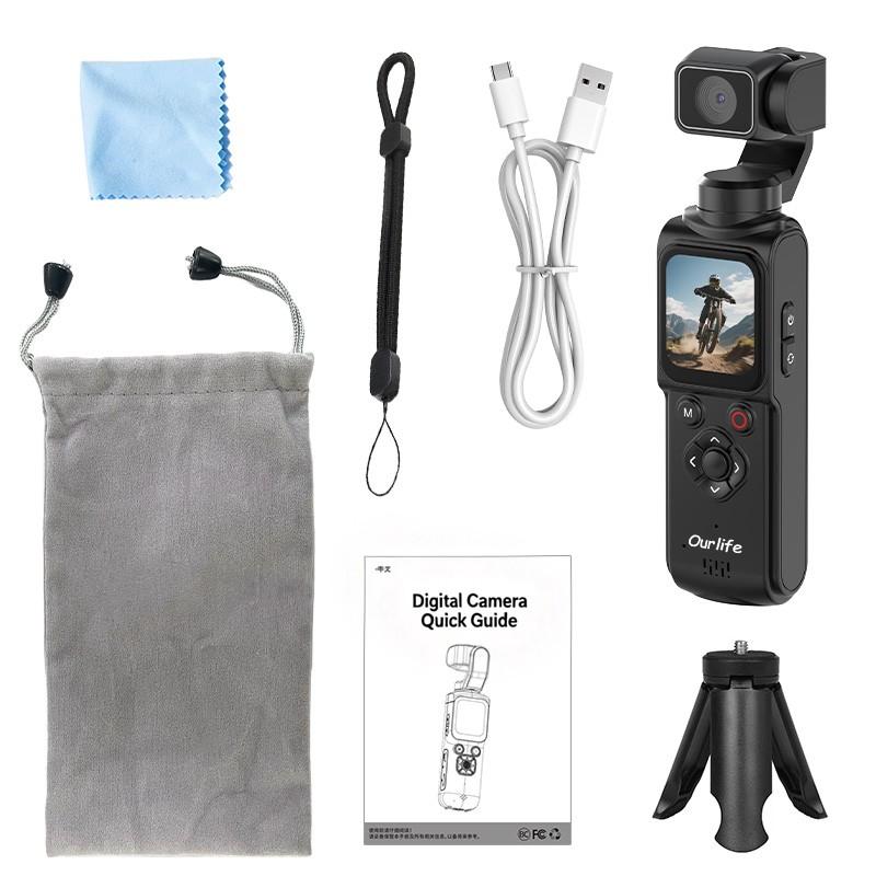 Ourlife At-M105 Camera with 32GB Memory Card, 1 Inch Cmos 4K Video, Three-Axis Gimbal Stabilizer, Fast Focus, Face Recognition, Portable Camcorder