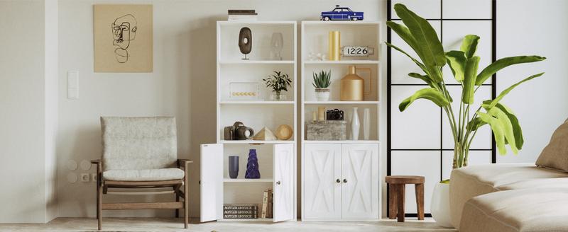 IRONCK Industrial Bookcase with Doors, 5-Shelf Organizer, 11.8" Deep Floor Standing Storage Rack for Home, Office,  Living Room