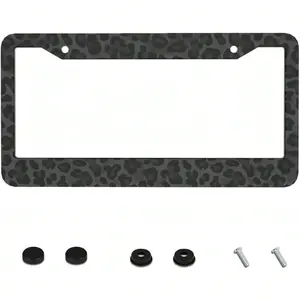 1pcs Black Leopard Print License Plate Frame - 12x6" Aluminum Metal Car Tag Holder with Screws & Washers, Cool Cheetah Animal Pattern Auto Decor