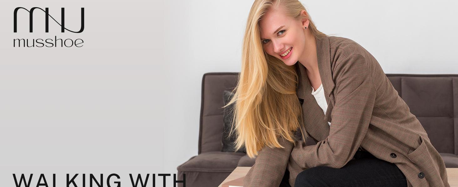 MUSSHOE Square Toe Mary Jane Flats with Adjustable Strap and Comfy Insole