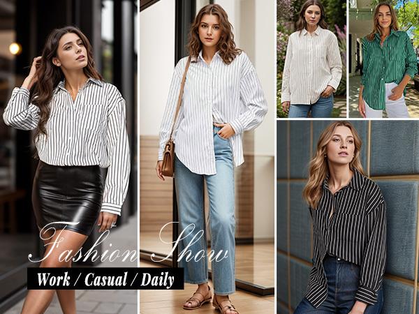 Women's Oversized Button Down Shirt Long Sleeve Casual Blouse with Pocket in White for Spring Summer Outdoor dress shirts for women trendy  western shirts for women cherry betty clothing Business Casual & Corporate Baddie Outfits | January Outfit Inspo