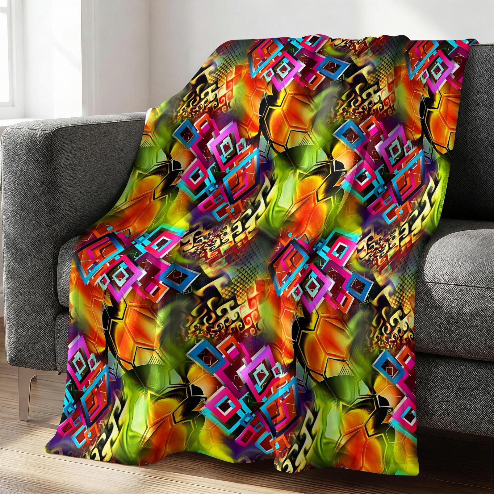 1 Pcs Boho Tribal Print Flannel Blanket, Ethnic Aztec Pattern Throw Blanket, Ultra Soft Fluffy Warm Blanket, Vivid HD Digital Print, Perfect Cozy Gift Blanket for Sofa, Bed, Dorm, Camping, Travel, All Season Use