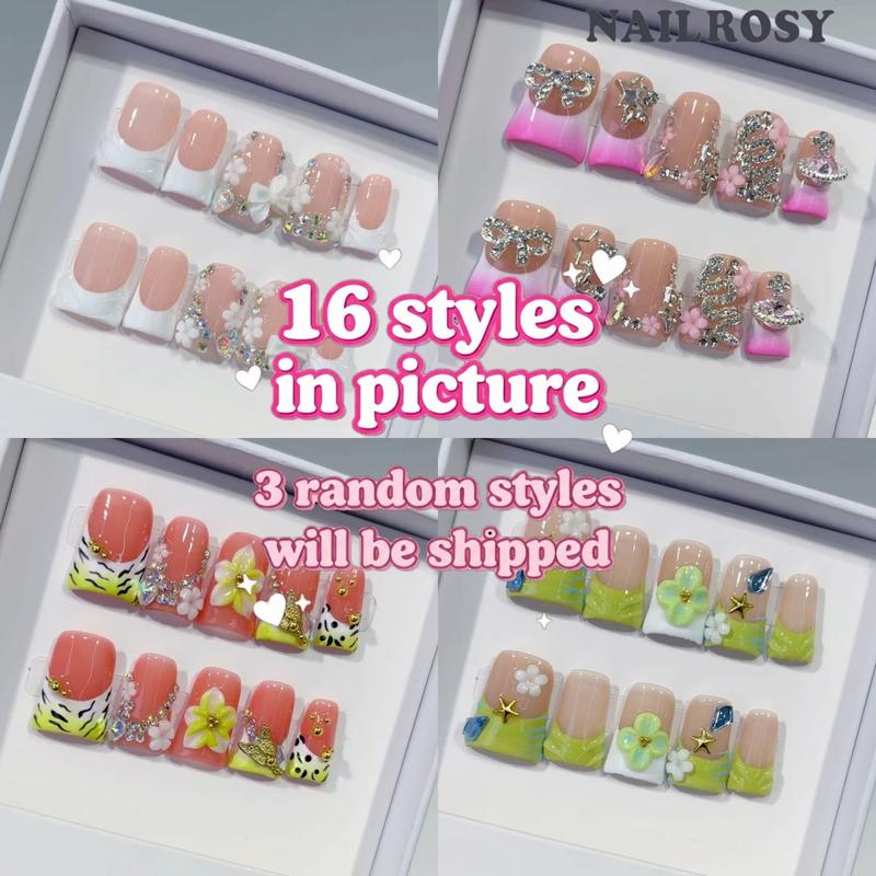 30pcs Mystery Box Handmade Press on Nails, 3D Floral Short Duck Nail Design with Shimmery Finish, Nail Kit Set Perfect for Weddings and Parties 30pcs Mystery Box Handmade Press on Nails, 3D Floral Short Duck Nail Design with Shimmery Finish, Nail Kit Set Perfect for Weddings and Parties