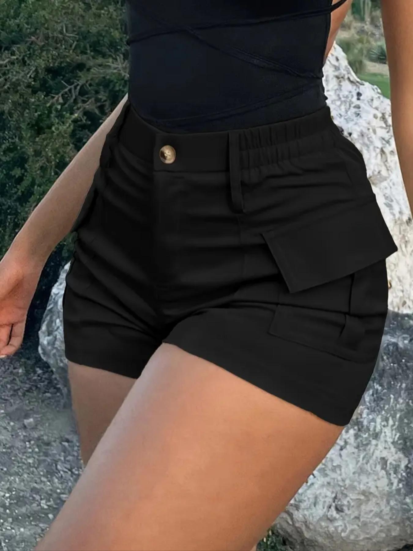 Women's Solid Color Cargo Shorts, Casual Fashion Pocket Design Shorts for Daily Wear, Casual Fashionable Shorts, Ladies Bottoms for Summer Women's Solid Color Cargo Shorts, Casual Fashion Pocket Design Shorts for Daily Wear, Casual Fashionable Shorts, Ladies Bottoms for Summer