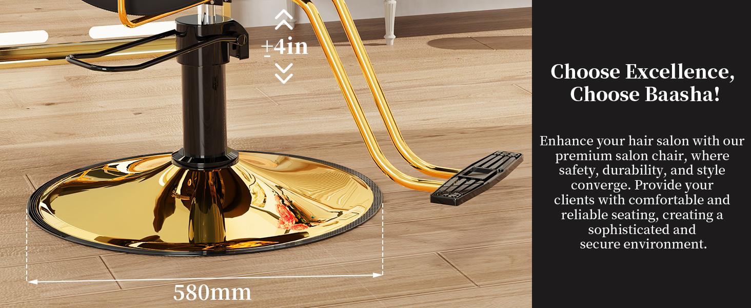 Baasha Reclining Hair Salon Chair, All Purpose Gold Salon Chair for Hair Stylist, Tattoo Chair, Weight Capacity 330 lbs