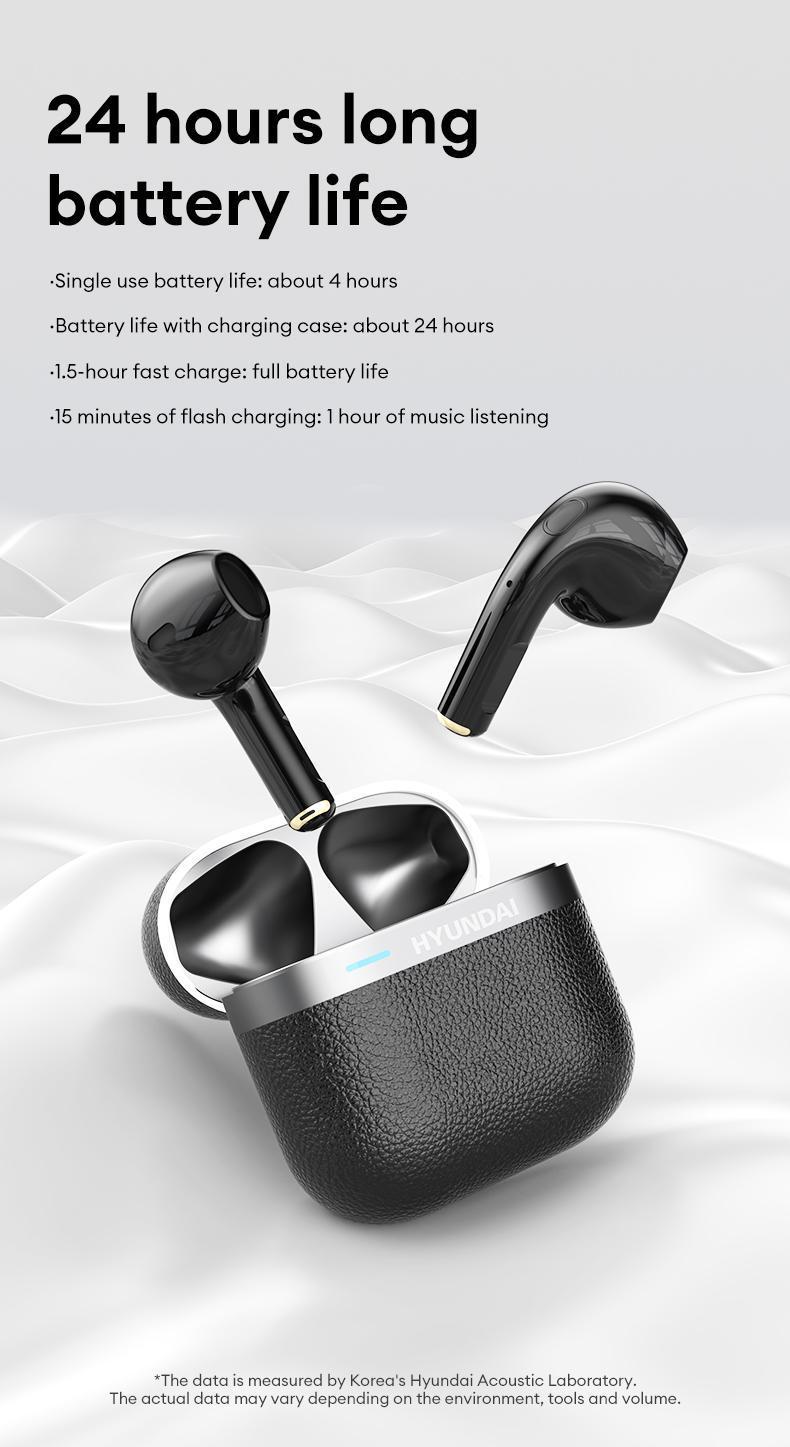 HYUNDAI T02 PRO True Wireless Bluetooth Earbuds HIFI Sound Quality Headset, Waterproof & Sweat Resistant Sports Headphones with Mic Suitable for Music/Phone Calls(Download App to use Translation Function)