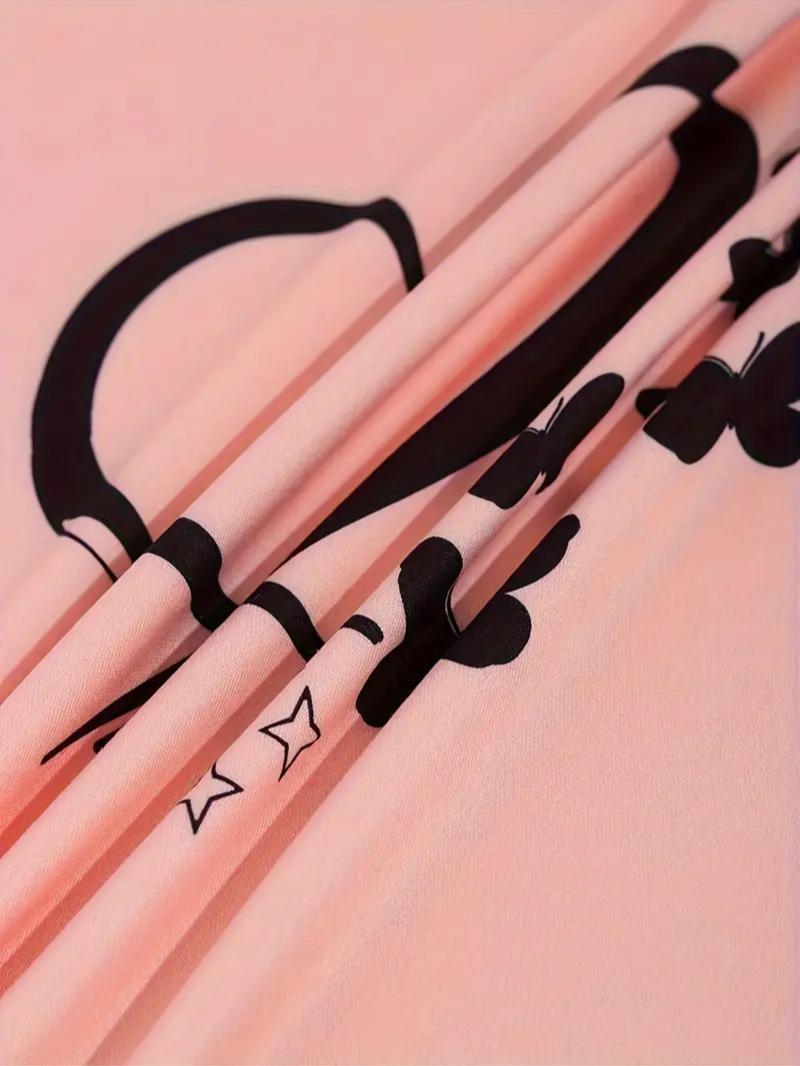 Women's Butterfly Print Tee & Pants Pyjama Two-piece Set, Casual Comfy Round Neck Short Sleeve T-shirt & Trousers PJ Set, Ladies Sleepwear for All Seasons, Pajama Sets, Glam Lounge Wear, Pajamas, Lounge Sets, Loungewear Pjs Set