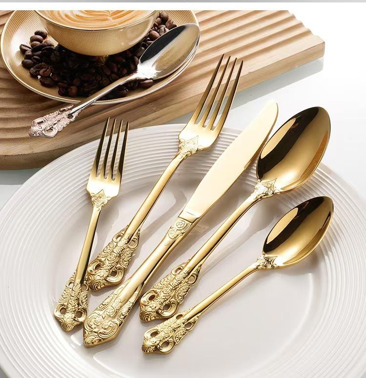 5/20 Piece Stainless Steel Silverware Set, Retro Style, Vintage Design Cutlery, Includes Knife Spoon And Fork For Kitchen,Dishwasher Safe Tableware Cutlery Set, Flatware Set Suitable For Hotel And Restaurant, Vintage Utensils Set