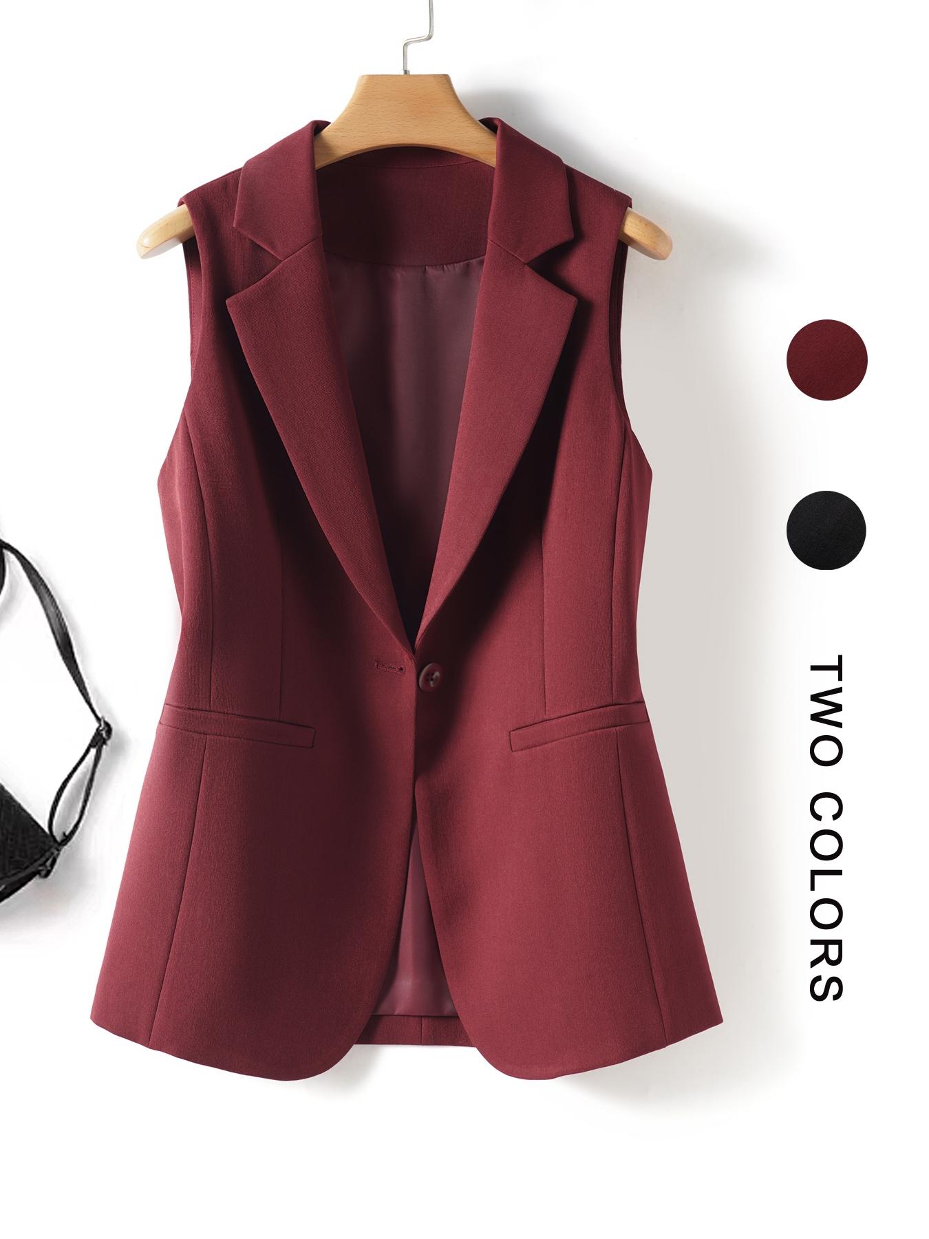 Women's Solid Color Sleeveless Blazer Vest, Plain Color Waistcoat, Elegant Outerwear for Work Office Business, Ladies Spring & Fall Clothes
