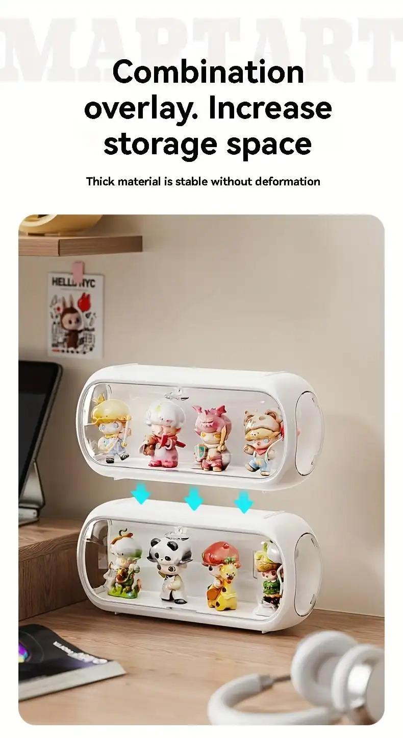 Multi-layer Stackable Collectible Display Box - Transparent Dustproof Acrylic Storage Box with Safety Compartments, Space-saving Organizer for Dolls, Figurines, Model Toys, and Collectible Items (White/Blue/Yellow), Doll Storage Display Cabinet