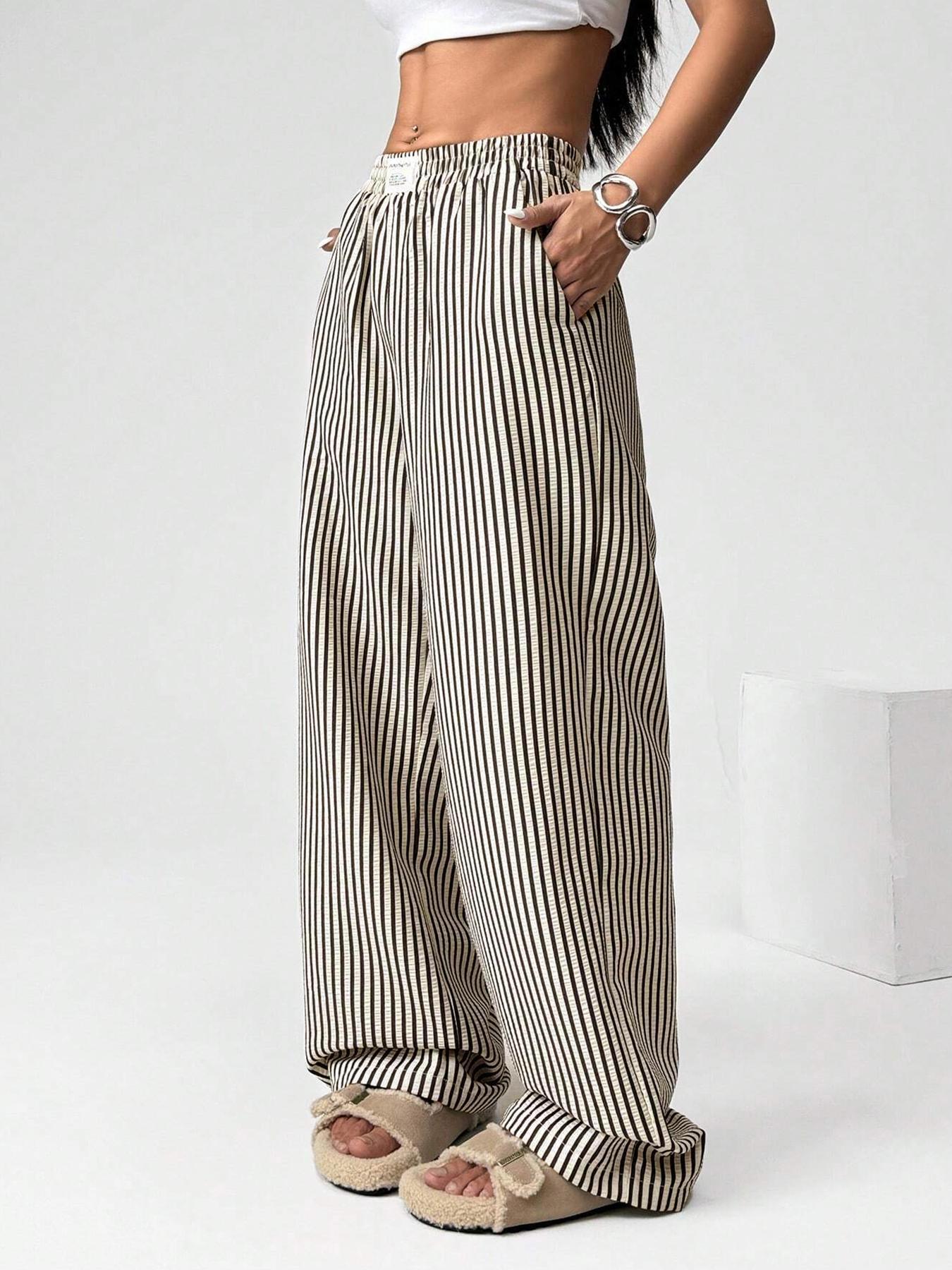 Women's Striped Textured Wide Leg Pants for All Seasons, Stylish and Comfortable Long Trousers, Perfect for Casual and Formal Wear, Casual Lounge Pants
