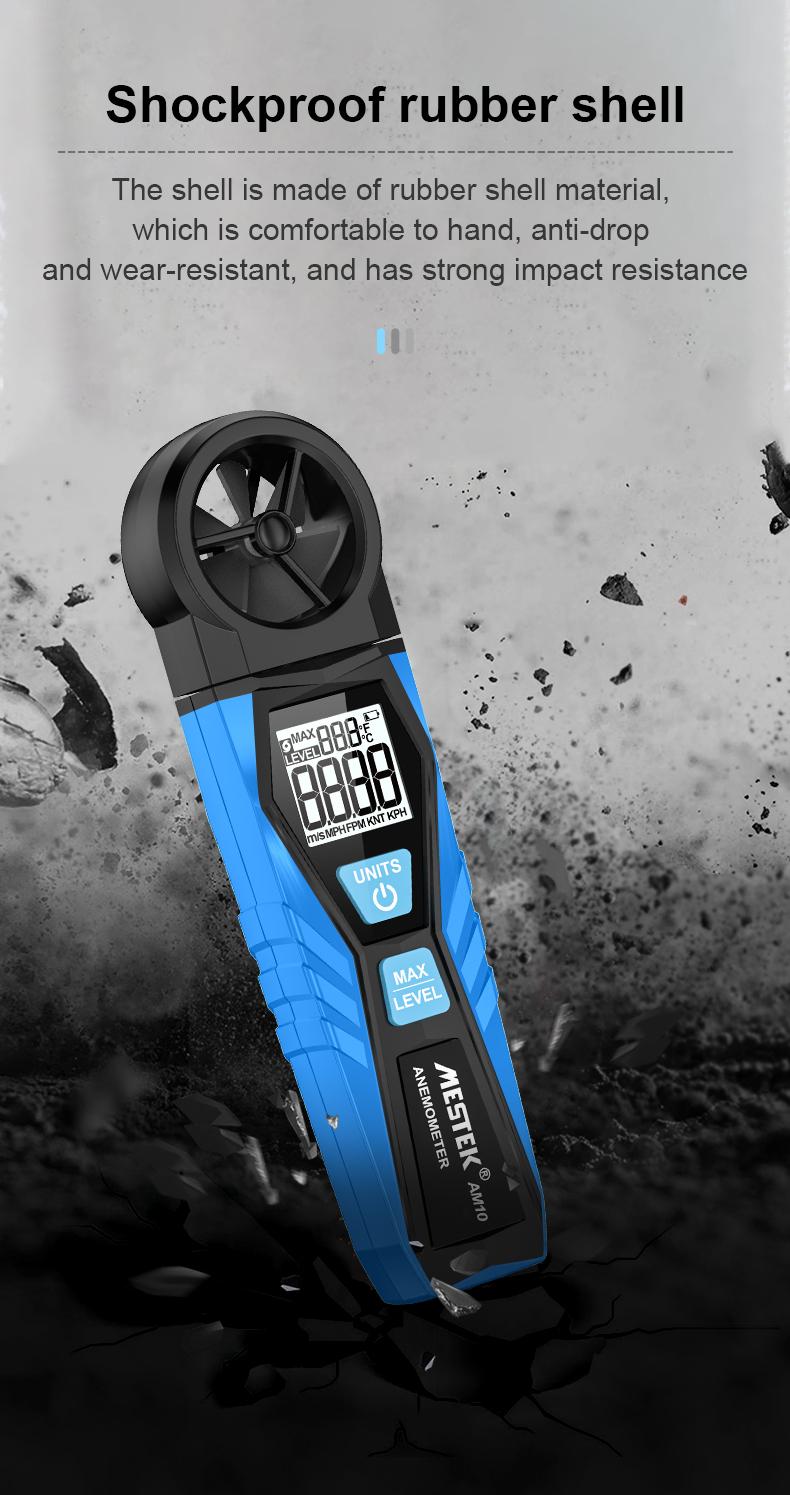 Mestek AM10 Digital Anemometer Wind Speed Gauge Meter Five Modes Rotate Wind Speed temperature measure 5 Unit m/s MPH FPM KNT KPH Wind Speed Meter