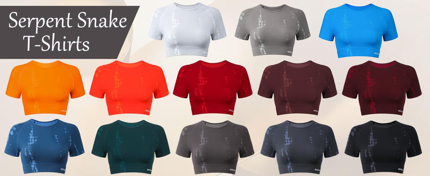 AUROLA Serpent Snake Seamless Workout T-Shirts for Women,Short Sleeve Crop Top Gym Yoga Athletic Shirts Tee
