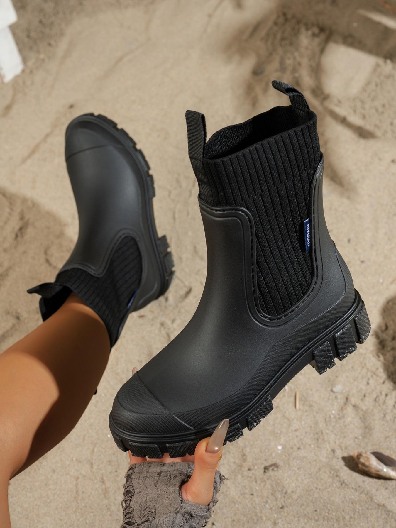 Women's Thick Sole Chelsea Rain Boots, Waterproof Short Booties, Anti-Slip Thick Sole, Easy Wear Design, All-Weather Use Footwear
