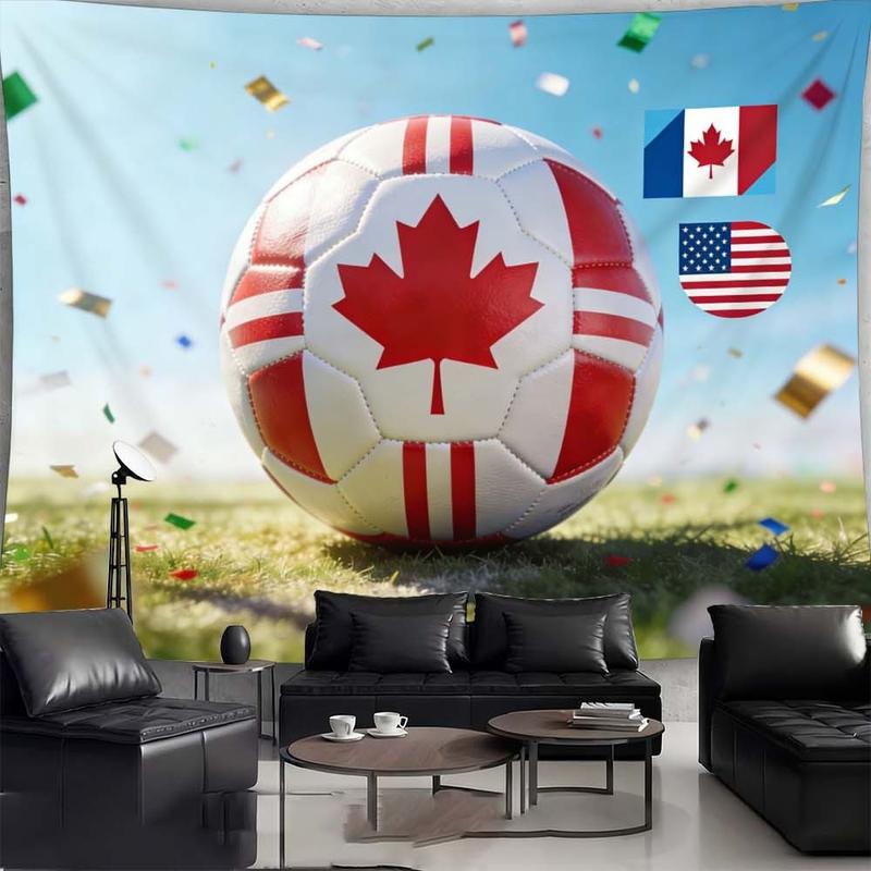 1 pc microfiber FIFA World Cup Soccer Ball Tapestry Canada USA Flag Wall Hanging Home Decor Living Room Bedroom Dining Room Outdoor Holiday Celebration Scene Enhancement Tapestry Background Cloth Hanging Cloth Wall Cloth Decorative Cloth