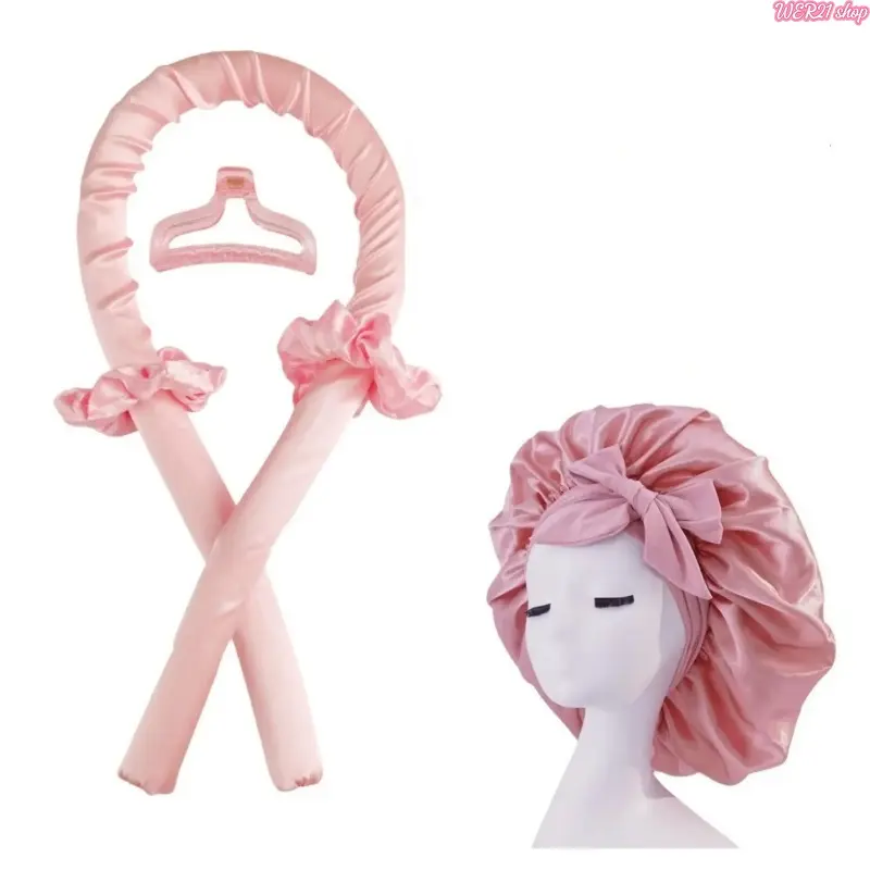 Viral Heatless Hair Curler Headband & Satin Sleep Bonnet Set for Women, No Heat Overnight Sleep-in Curl Styling Kit, Gentle Satin Fabric Damage-Free DIY Wave Hair Tools for Bedtime Daily Look and Travel Use