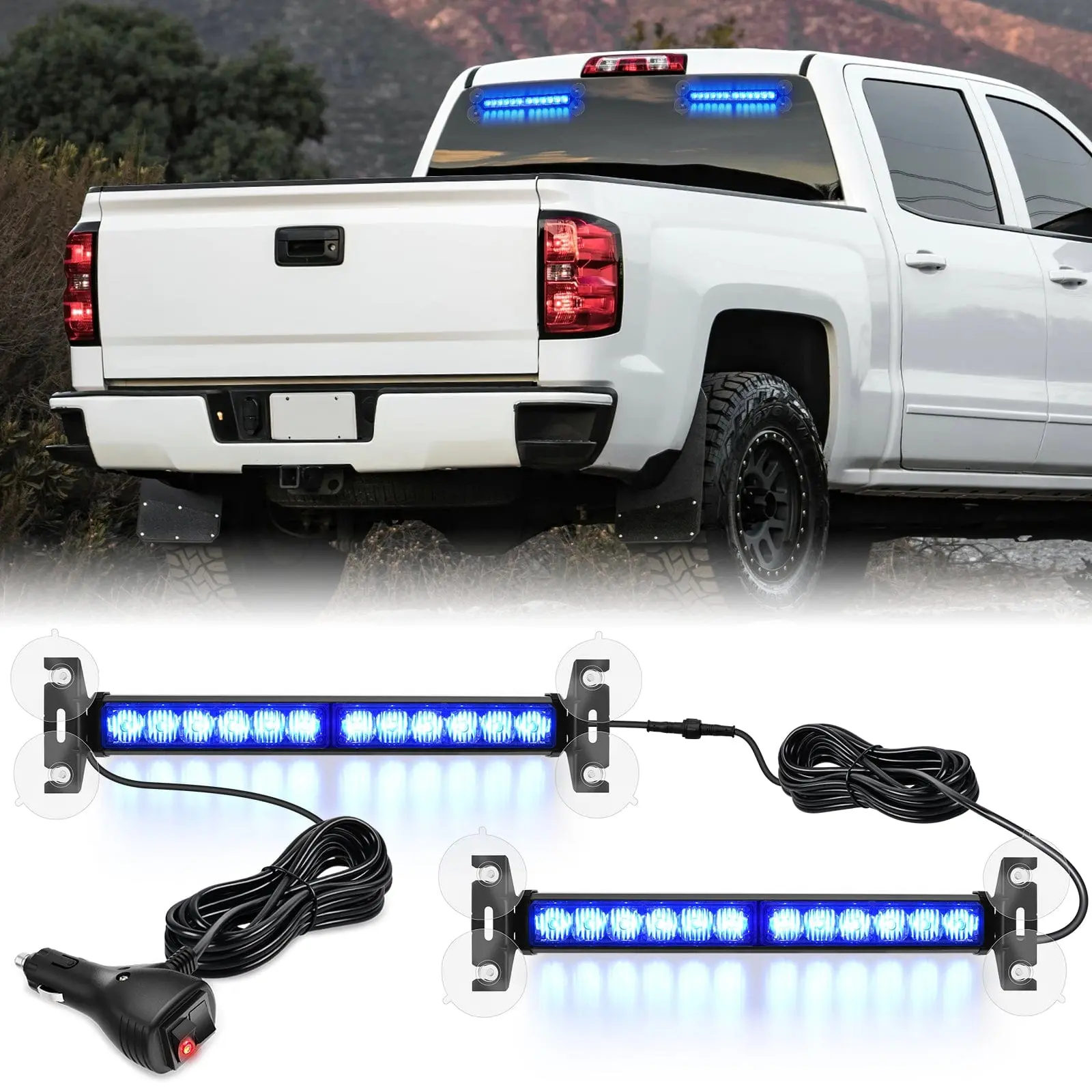 Nilight 24LED Strobe Traffic Advisor Light Bar 2 in 1 Blue Dash Safety Flashing Lights Front/Rear Windshield Construction Lights for Trucks Cars Plow   Firefighter Vehicles