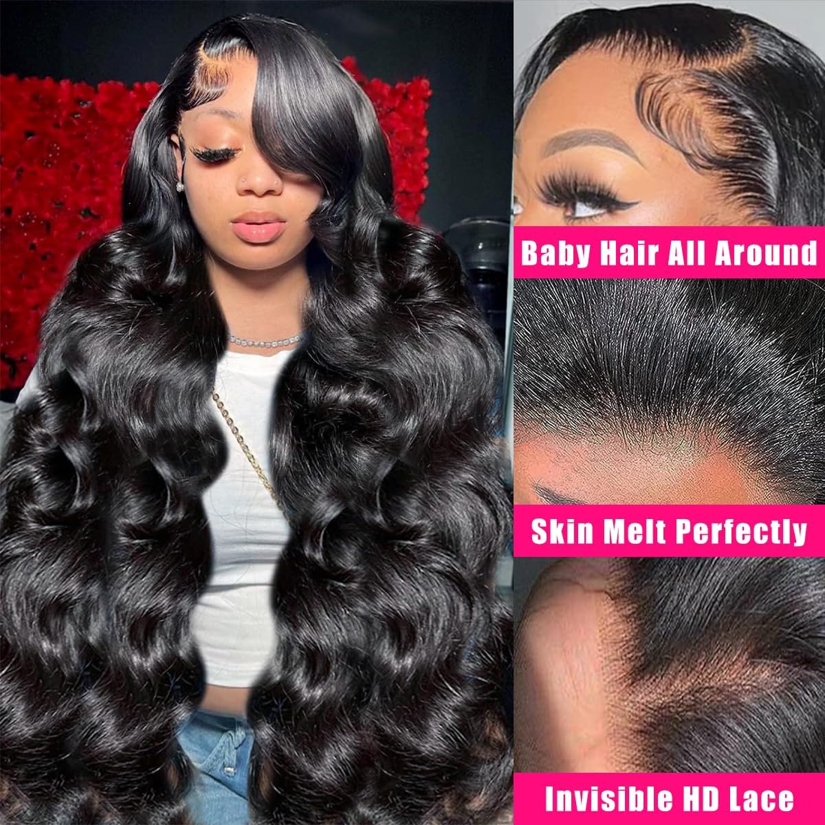 Bling Hair 36 34 Inch 13X4 13X6 Body Wave Lace Front Wig Human Hair 360 Full Frontal Wigs for Women Brazilian Real Human Hair PrePlucked Natural Black Remy Hair 180% Density #TikTokShopHolidayHaul