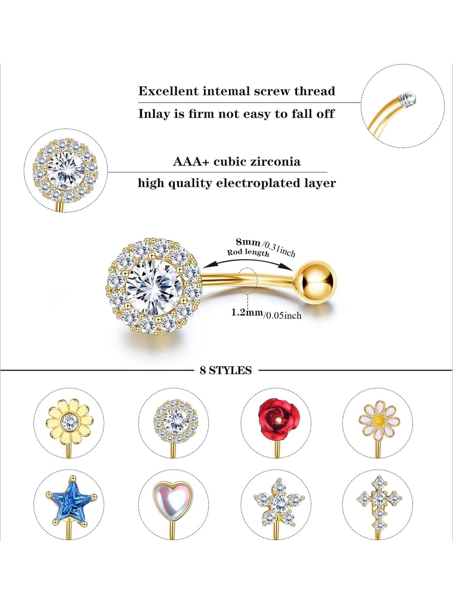 8Pcs Eyebrow Rings Rook Piercing Jewelry for Women Men 16G Surgical Steel CZ Curved Barbell Belly Ring Daith Earrings Tragus Helix Piercings Jewelry