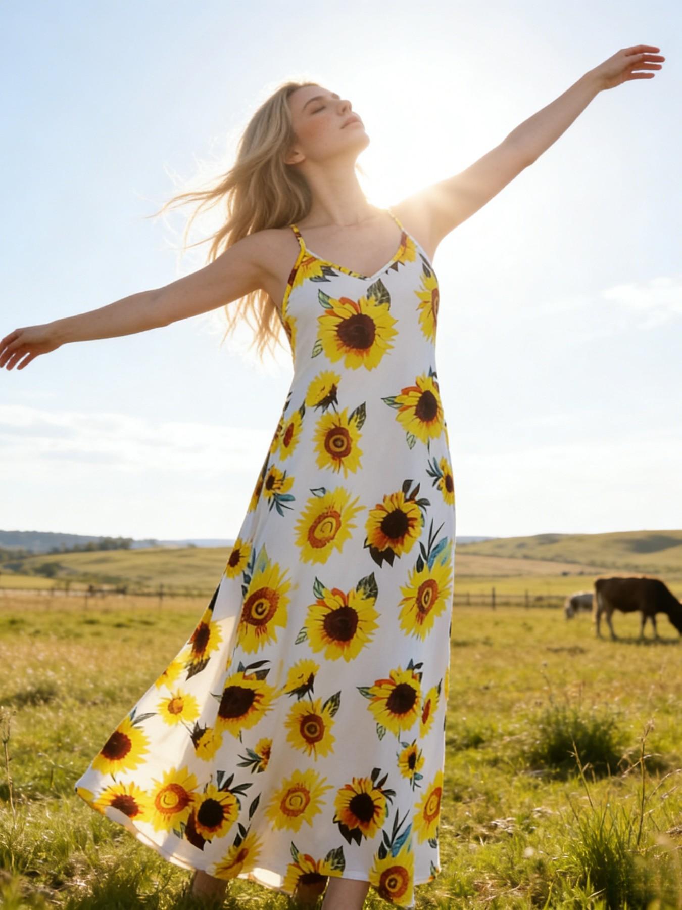 Summer Sunflower Floral Print Halter Dress Women Casual Wear, French Style V Neck Flowy Split Beach Vacation Floor-Length Maxi Dress Boho Bohemian - TikTok Shop Summer Sunflower Floral Print Halter Dress Women Casual Wear, French Style V Neck Flowy Split Beach Vacation Floor-Length Maxi Dress Boho Bohemian - TikTok Shop