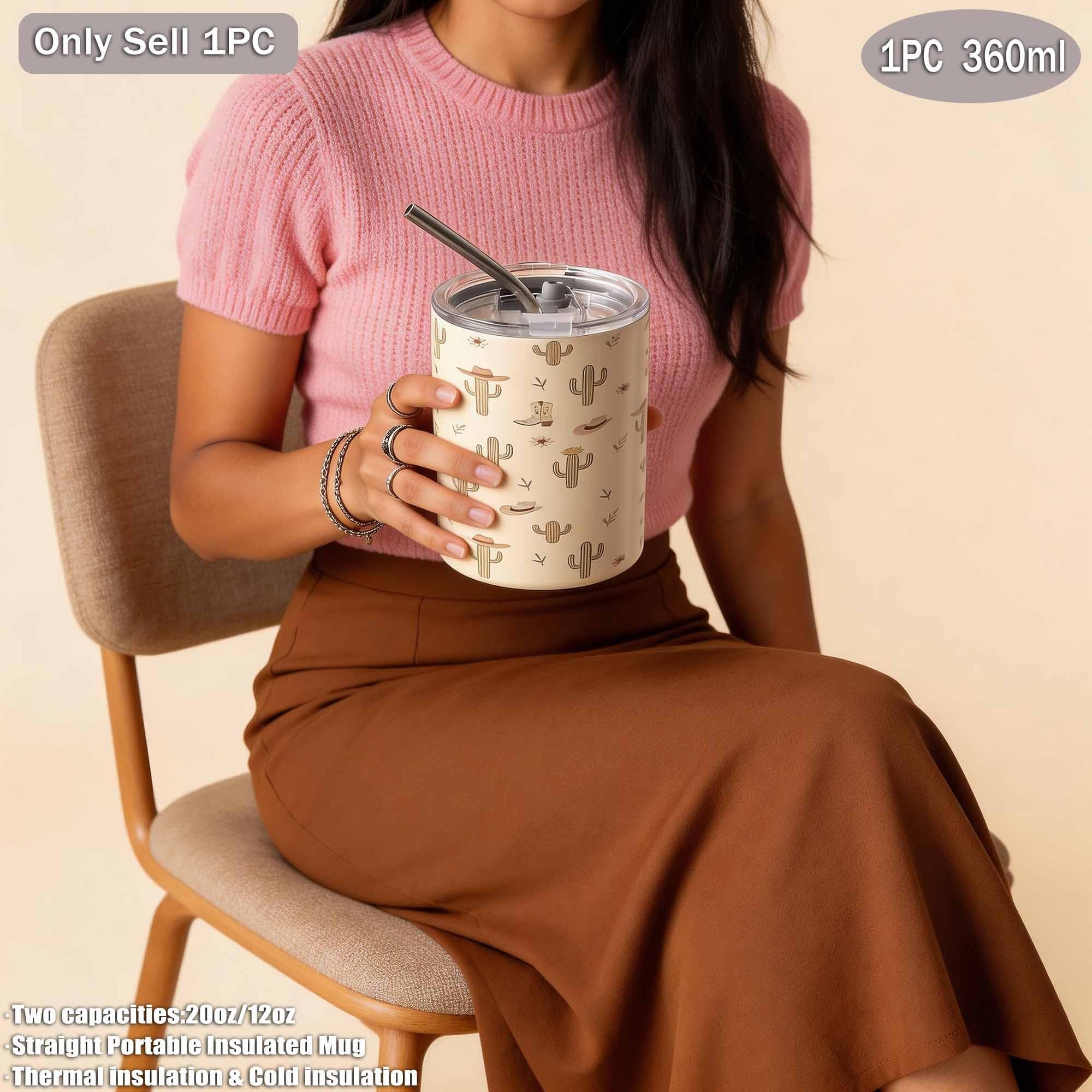 Cactus Pattern Dual-Layer Stainless Steel Insulated Cup, 360ML-600ML, Vacuum Bottle, Travel Mug, Gift for Holidays and Birthdays