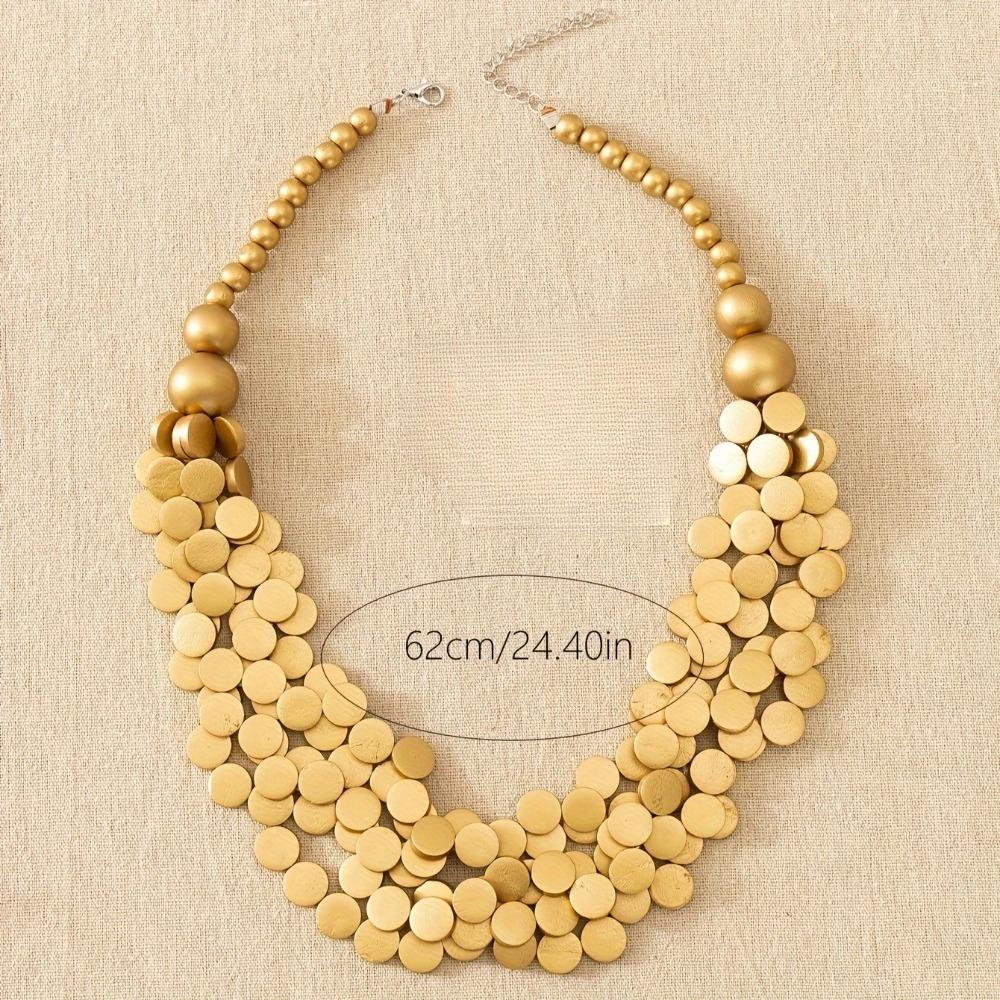 Chunky Wooden Bib Necklace for Women, Bohemian Rainbow Multi-Layer Statement Piece for Casual Daily Wear & Parties, Chunky Necklace, Colored Necklaces Fashionable Jewelry Accessories Beaded Pendant Necklace