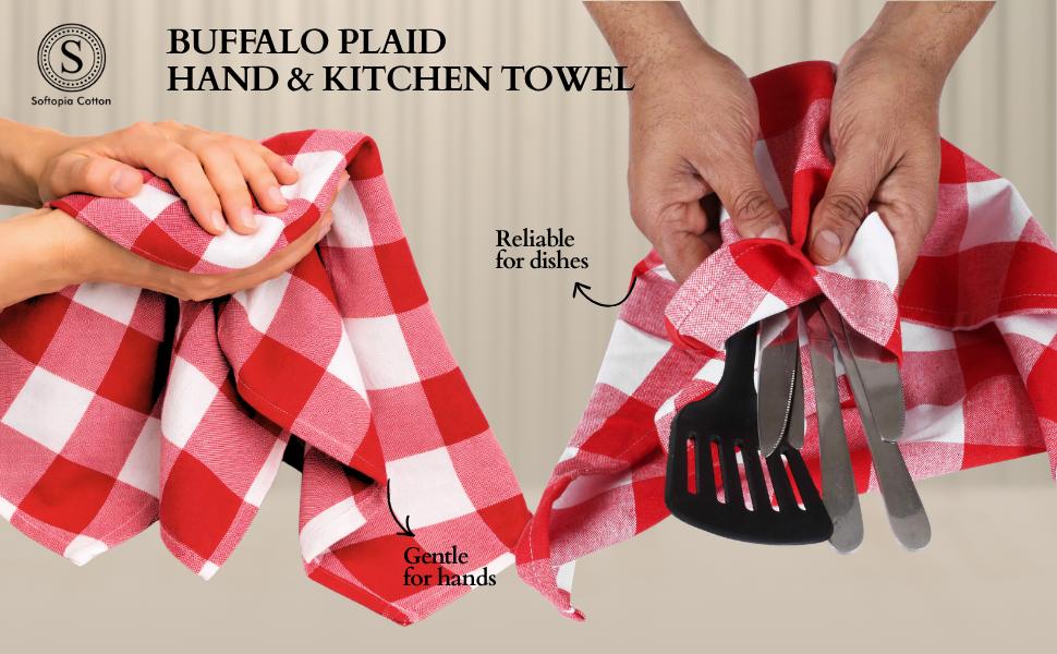 Gray Checked Dish Towels 12 Pack, 100% Cotton, 16x26 Inches, Absorbent, Quick Drying, Soft, Lint-Free, Tea & Bar Towels with Loop, Grey and White