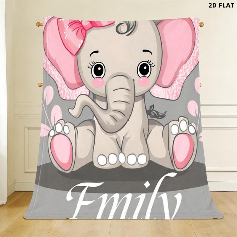 Cute Cartoon Elephant Printed Throw Blanket, Single - sided Printing, Multiple Specifications Available, Soft Fabric, Perfect for Napping, Decorative & Practical, Featuring Emily & Whimsical Elements