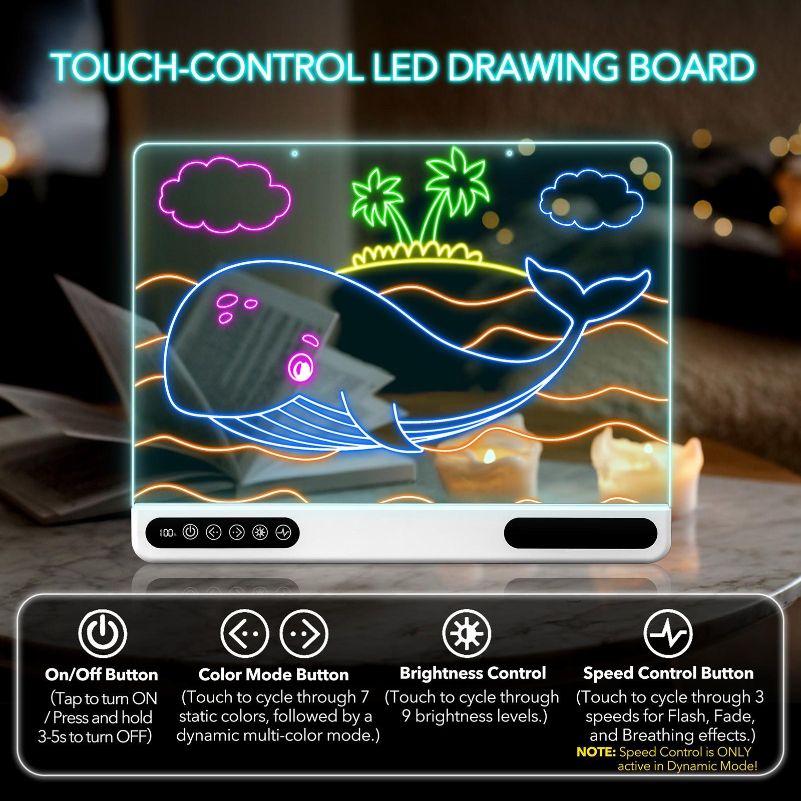 Rechargeable LED Acrylic Writing Board, 13.8x10.4 Inch Light Up Memo Board, 7 Colors, Includes 7 Markers, Home Office Christmas Gift