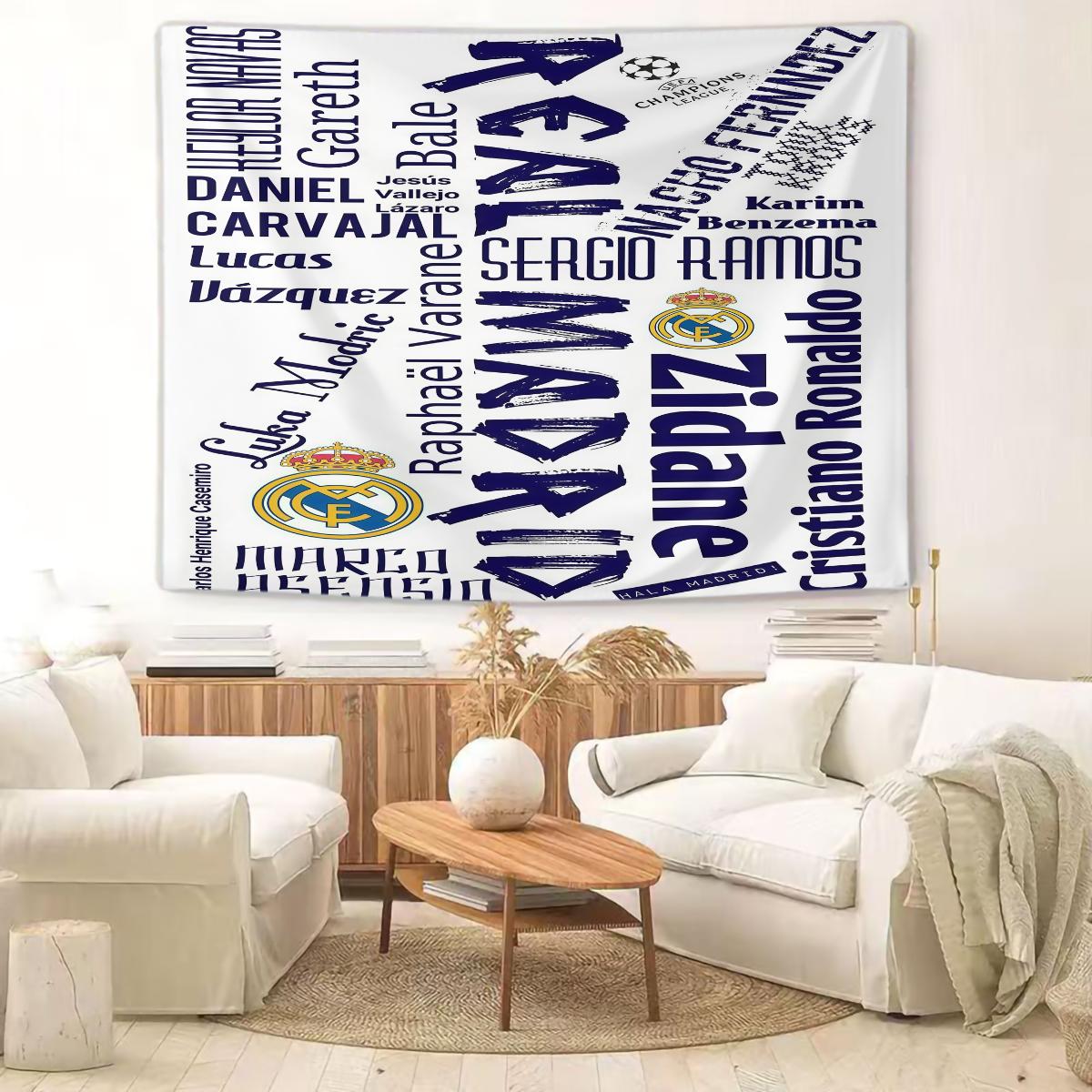 Real Madrid CF Tapestry Wall Hanging, Soccer Team Champions League Themed Wall Tapestry, Sports Fan Room Decor, Dorm Bedroom Living Room Man Cave Wall Art Decoration, Perfect Gift for Football Fans
