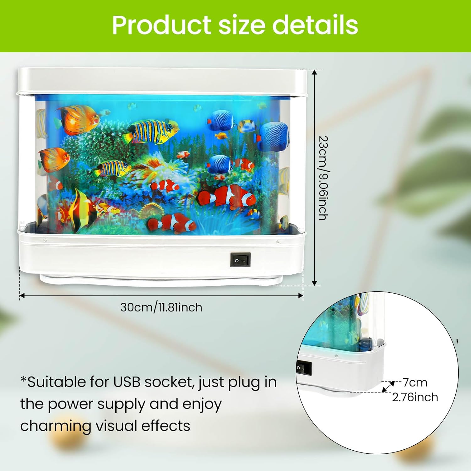 LED Dynamic Simulation Fish Tank Aquarium Light - USB-Powered Desktop Decor for Living Room/Bedroom/Office, Realistic Underwater Ambiance, Button-Controlled, Durable Plastic Home Decoration