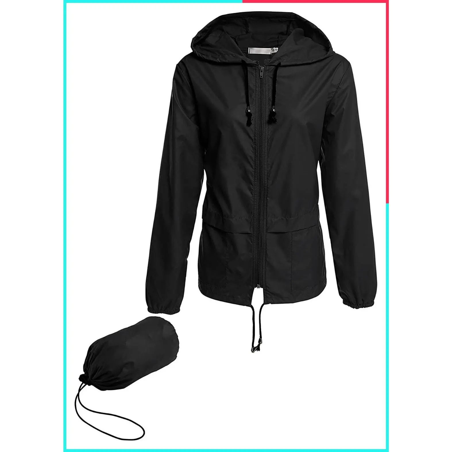 Women's Lightweight Waterproof Packable Rain Jacket with Hood - Outdoor Windbreaker