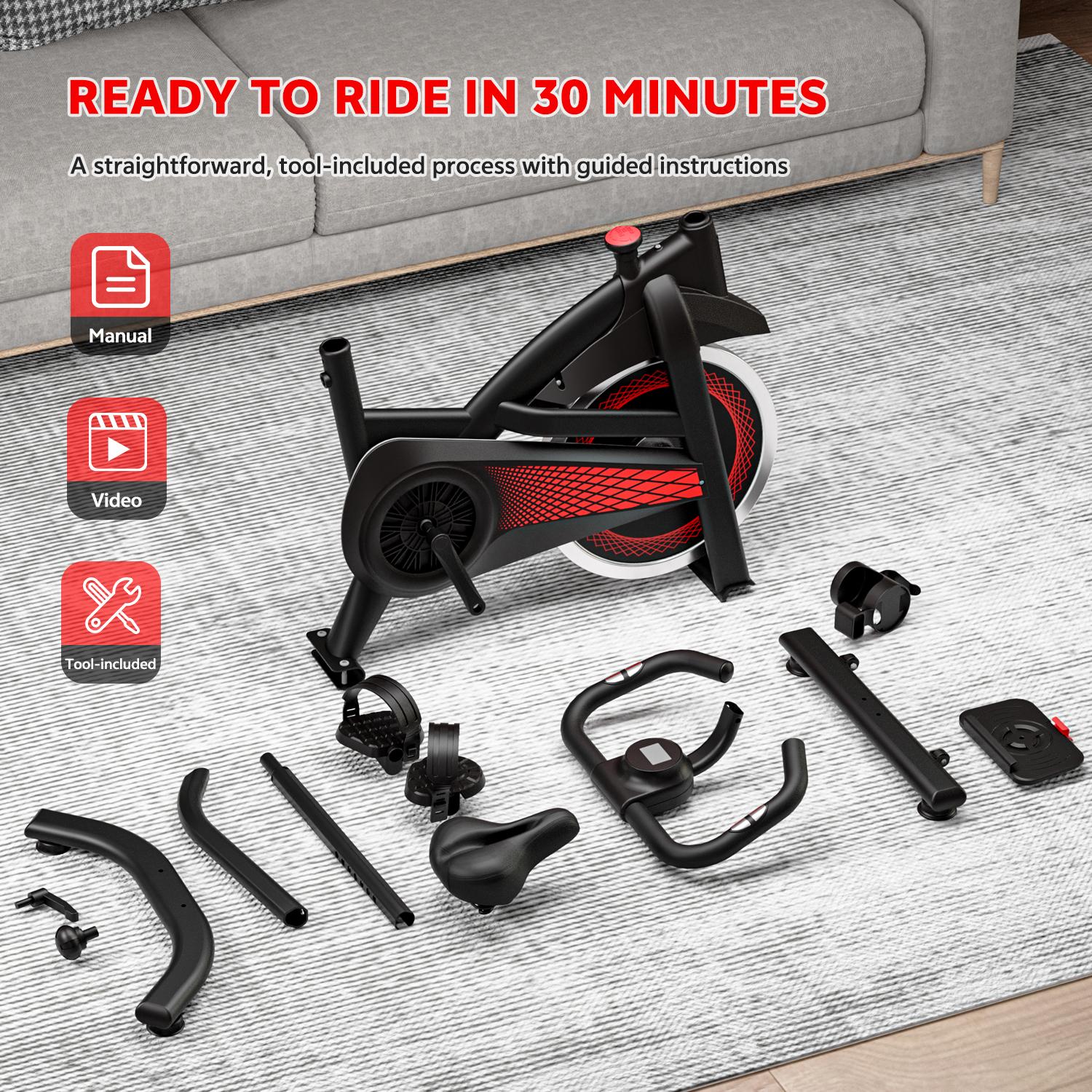 [New arrived] Exercise Bike 18LBS Flywheel ,Spinning bike 300 LBS Maximum load capacity;E bike Cycle Adjustable Brake Button; Adjustable Handlebar Height; Adjustable Seat Height.