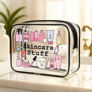Clear Cosmetic Bag for Women, Transparent Vanity Bag, Cute Makeup Organizer, Ideal Small Toiletry Bag for Travel, Weekend Bag, Summer Beach Bag, Perfect Gift