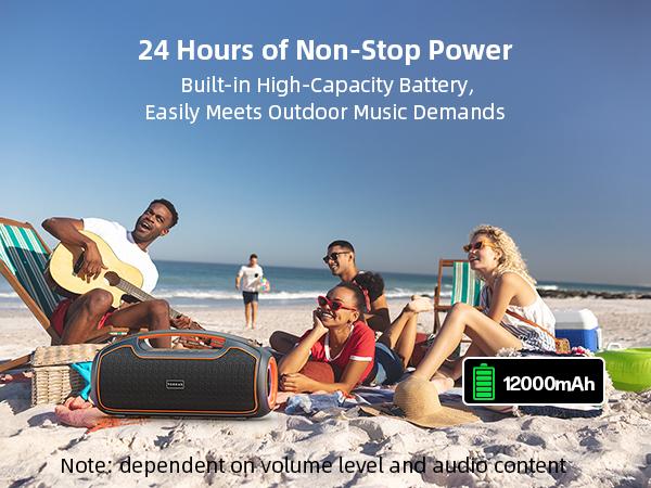 Portable Bluetooth Speakers 200W Peak Sound Deep Bass IP65 Waterproof Outdoor w 2 Subwoofer Tweeter DSP Bass Boost Fast Charging TWS TF USB AUX 24H Playtime Audio
