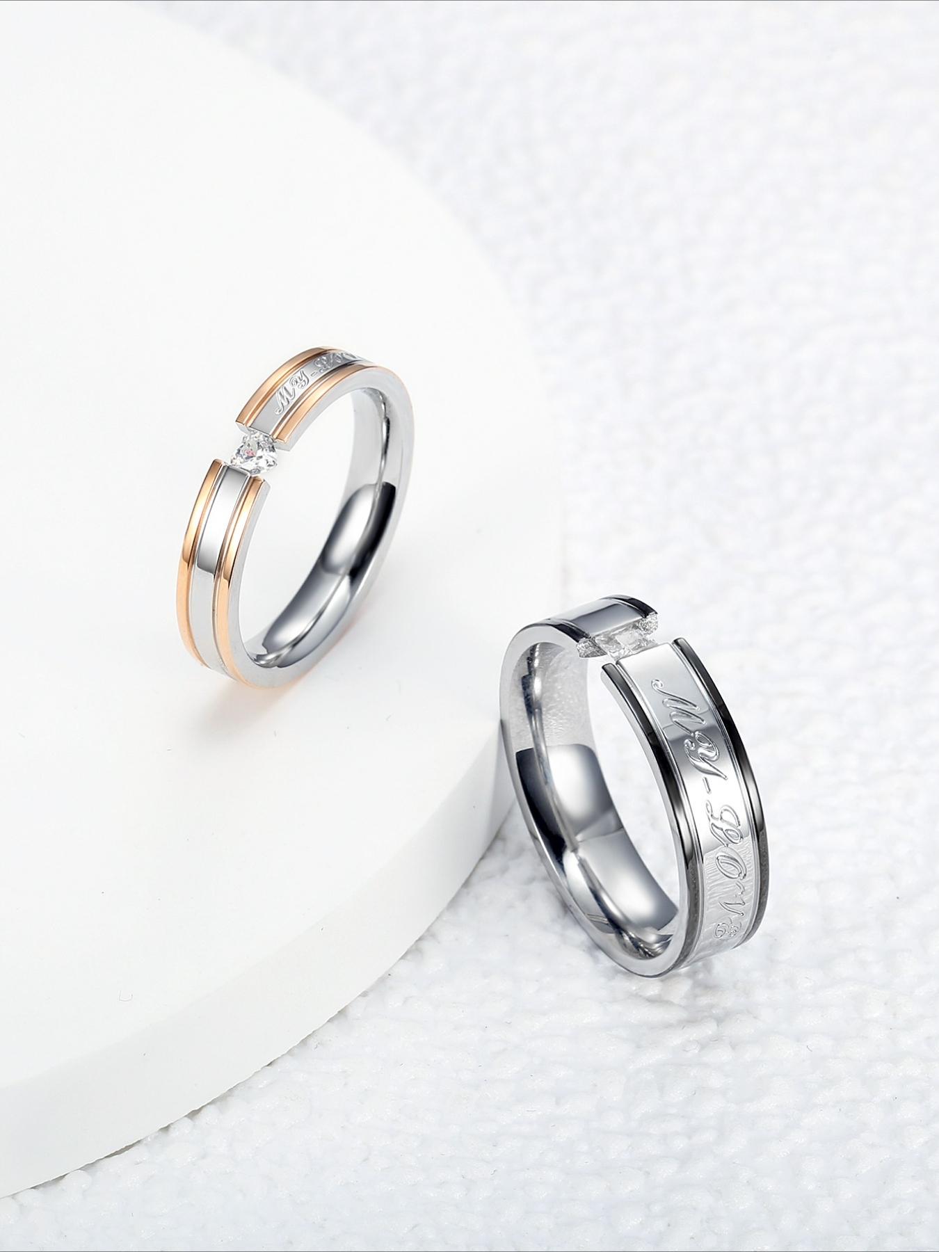 Minimalist and Luxurious Zircon Couple Ring with An Open Mouth, Stainless Steel That Does Not Fade, Gift for Lovers, Anniversary Gift